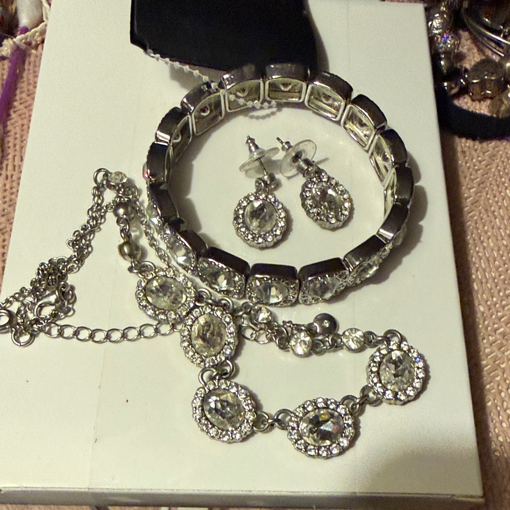 Kohl's Silver-Tone Crystal Necklace, Bracelet & Earrings Set